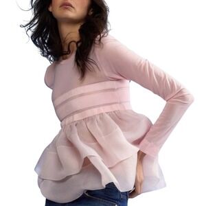 NEW Cynthia Rowley Pink Velvet Ribbon Mesh Organza Long Sleeve Top M